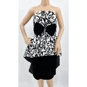 Vintage 80's Darcy Women's Size 7/8 White & Black Strapless Velvet Bow Dress